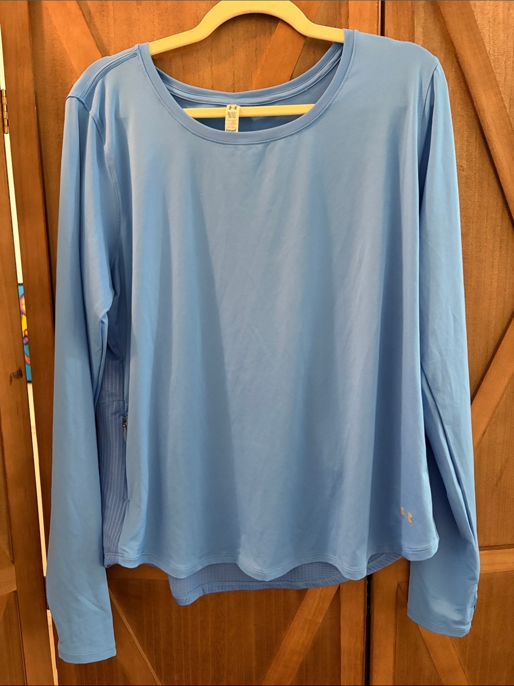 UNDER ARMOUR HeatGear Fitted Long Sleeve Activewear Top Light Blue SIZE XL